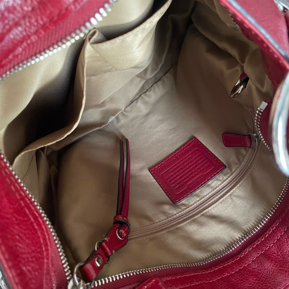 Coach saddle bag brown signature canvas; red leather trim - Picture 5 of 6